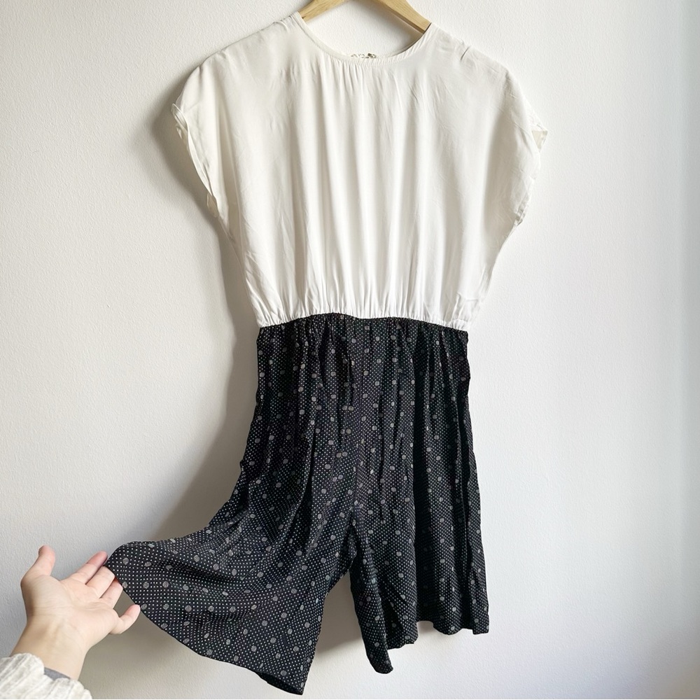 80s 90s Black and White Vintage Romper Jumpsuit S/M 6